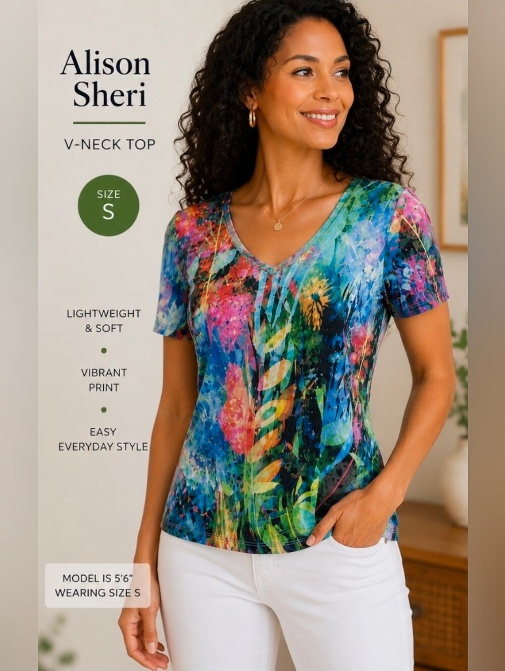 Alison Sheri Colorful Floral Women's Short Sleeve Top